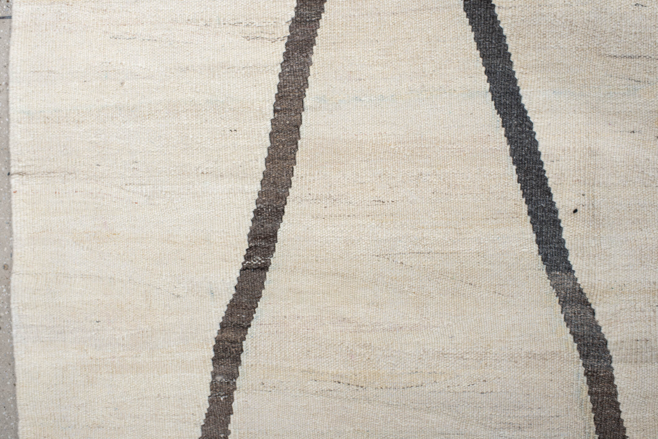 12' x 16' one-of-a-kind handmade vintage Kilim oversize rug. Color palette: ivory, charcoal, taupe, gray, black, beige