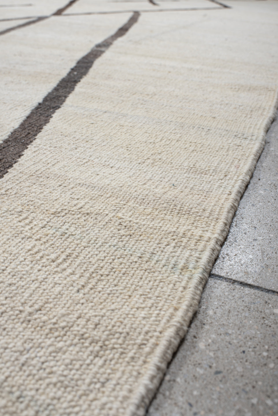12' x 16' one-of-a-kind handmade vintage Kilim oversize rug. Color palette: ivory, charcoal, taupe, gray, black, beige