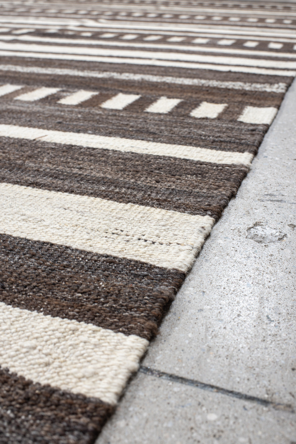 13' x 15' one-of-a-kind handmade vintage Kilim oversize rug. Color palette: brown, ivory, taupe, charcoal, beige, gray