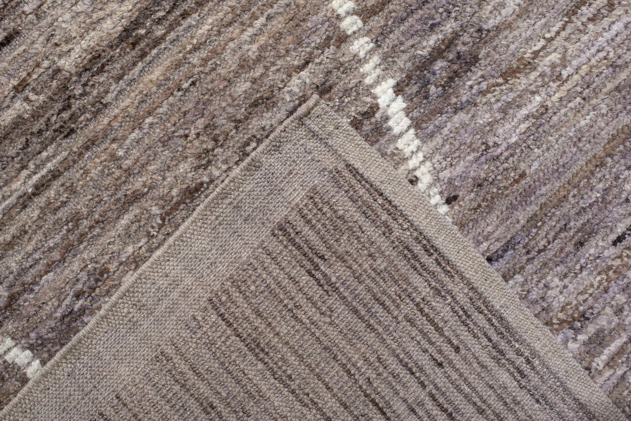 13' x 15' one-of-a-kind handmade vintage Tulu oversize rug. Color palette: taupe, lavender, ivory, gray, mauve, beige