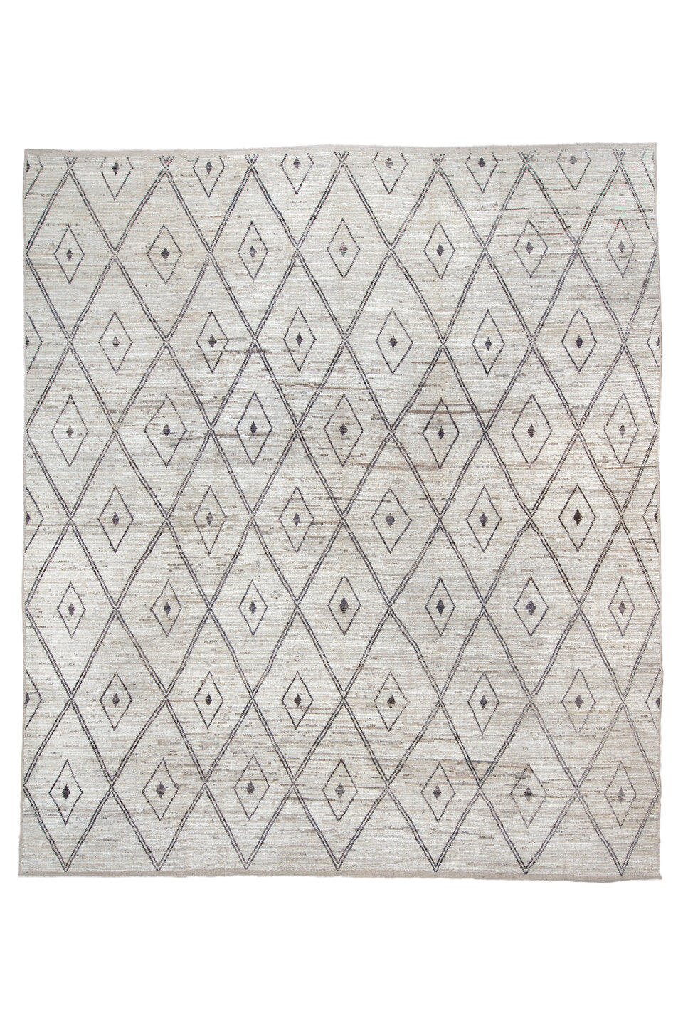 13' x 15' one-of-a-kind handmade vintage Tulu oversize rug. Color palette: dark gray, gainsboro, gray, light gray, off-white