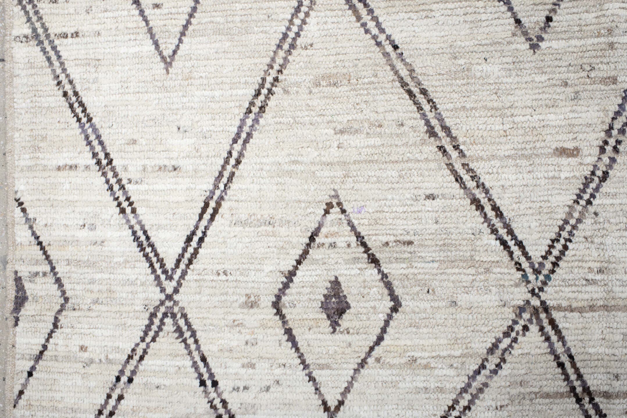 13' x 15' one-of-a-kind handmade vintage Tulu oversize rug. Color palette: ivory, taupe, charcoal, beige, gray, black