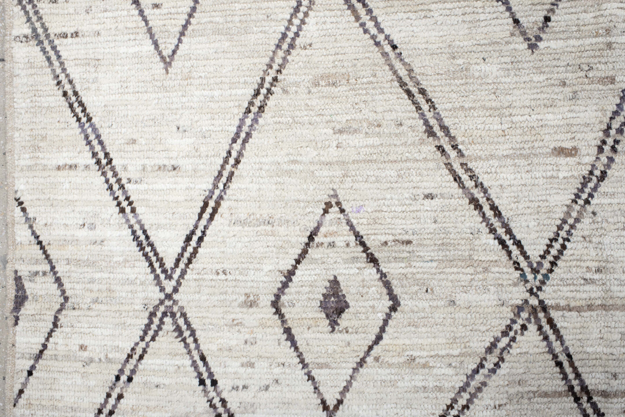 13' x 15' one-of-a-kind handmade vintage Tulu oversize rug. Color palette: ivory, taupe, charcoal, beige, gray, black