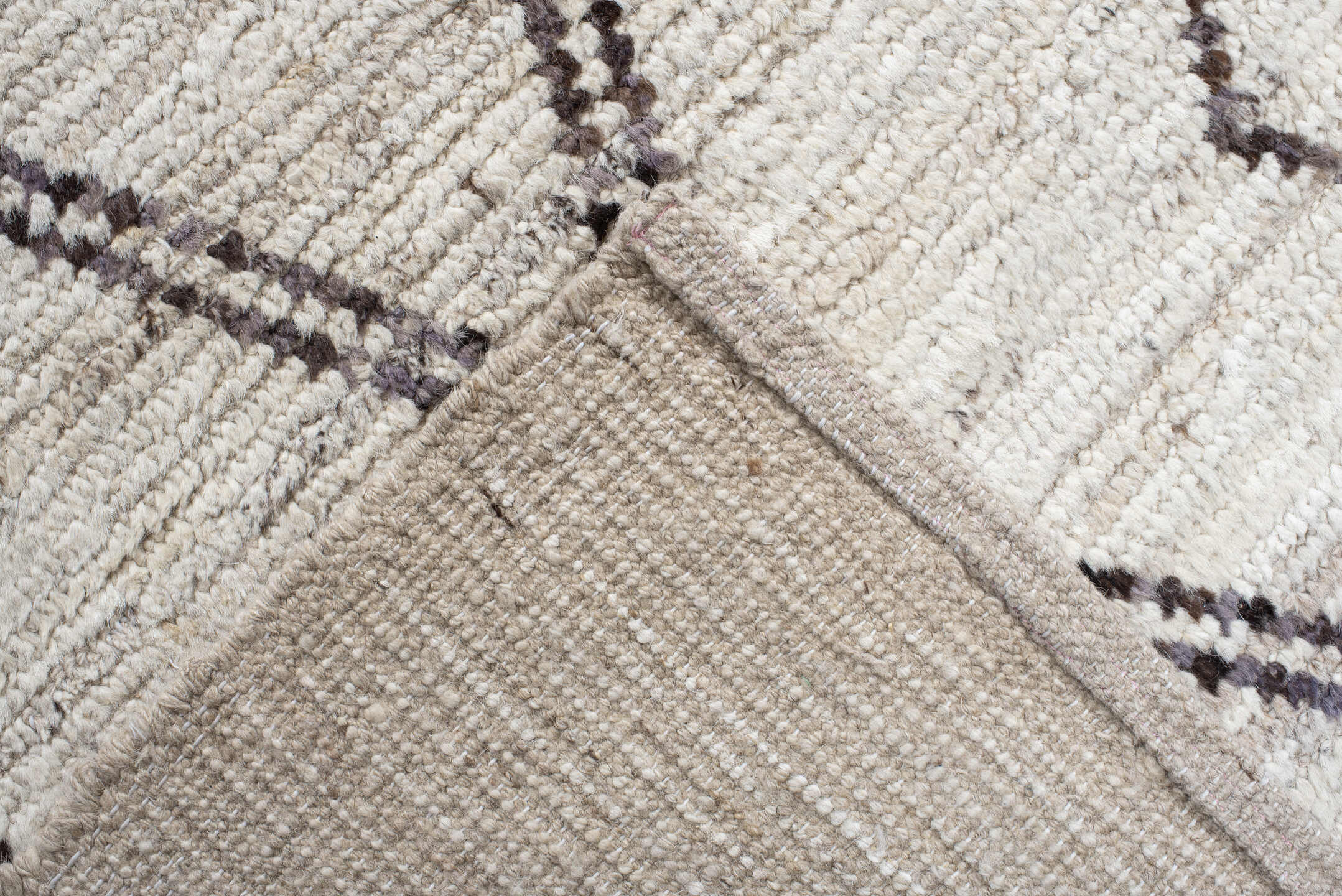 13' x 15' one-of-a-kind handmade vintage Tulu oversize rug. Color palette: ivory, taupe, charcoal, beige, gray, black