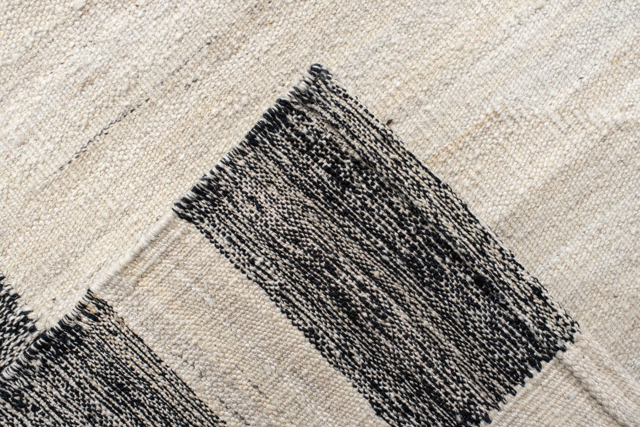 14' x 19' one-of-a-kind handmade vintage Kilim oversize rug. Color palette: ivory, blue, charcoal, slate, gray, black