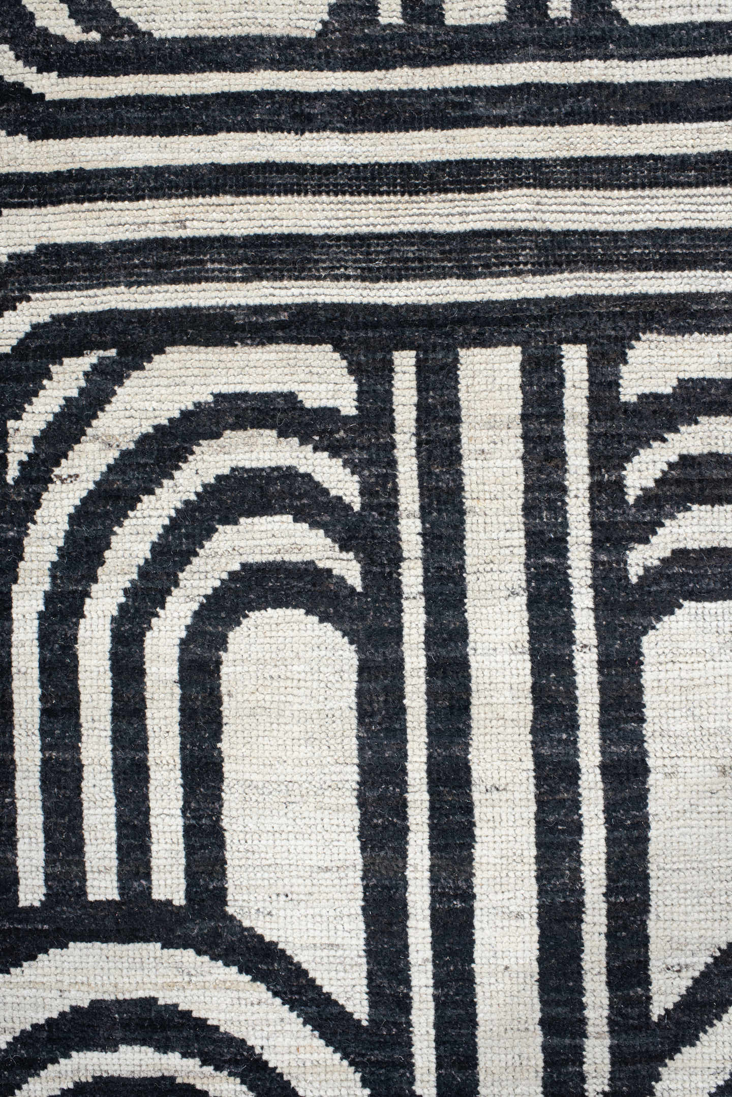 16' x 22' one-of-a-kind handmade vintage Tulu oversize rug. Color palette: ivory, charcoal, gray, black