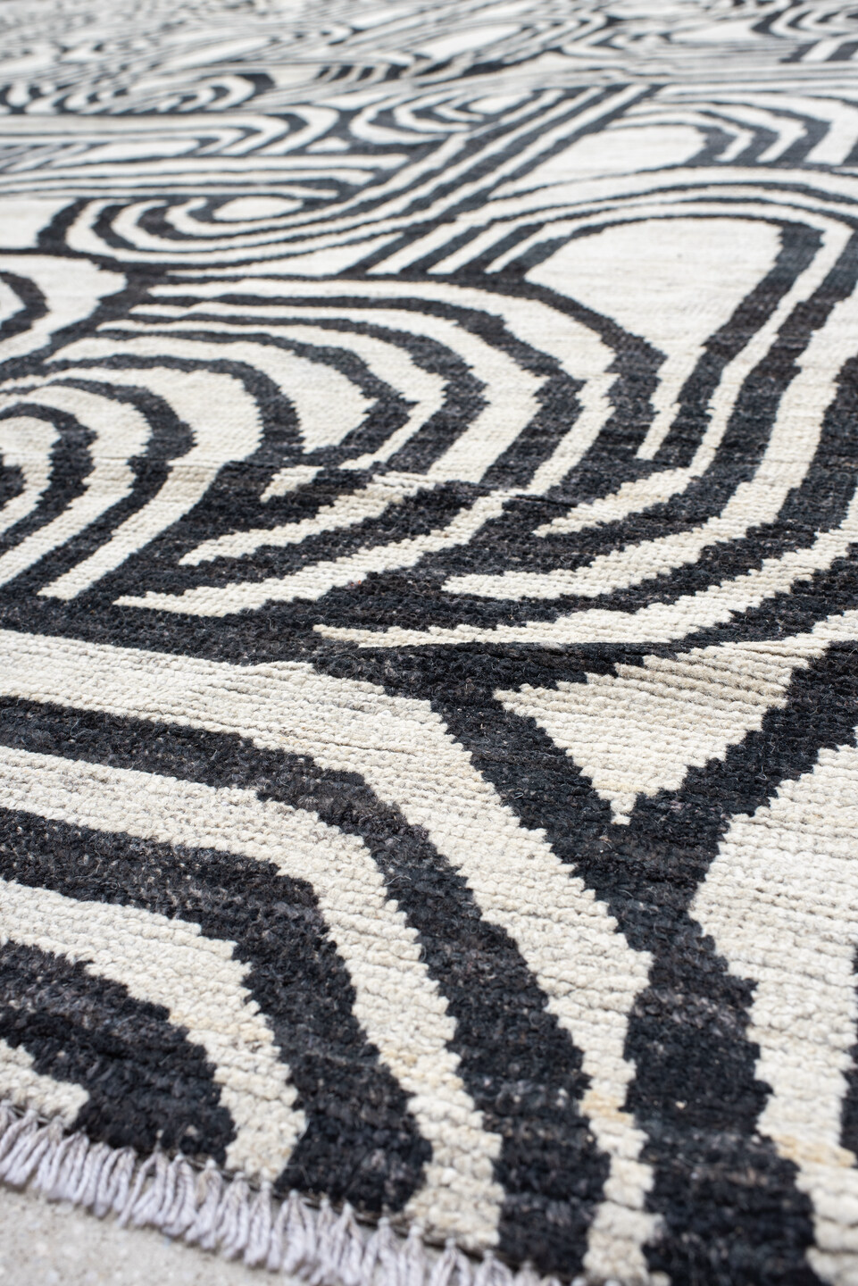 16' x 22' one-of-a-kind handmade vintage Tulu oversize rug. Color palette: black, blue, dark gray, dim gray, gainsboro, gray
