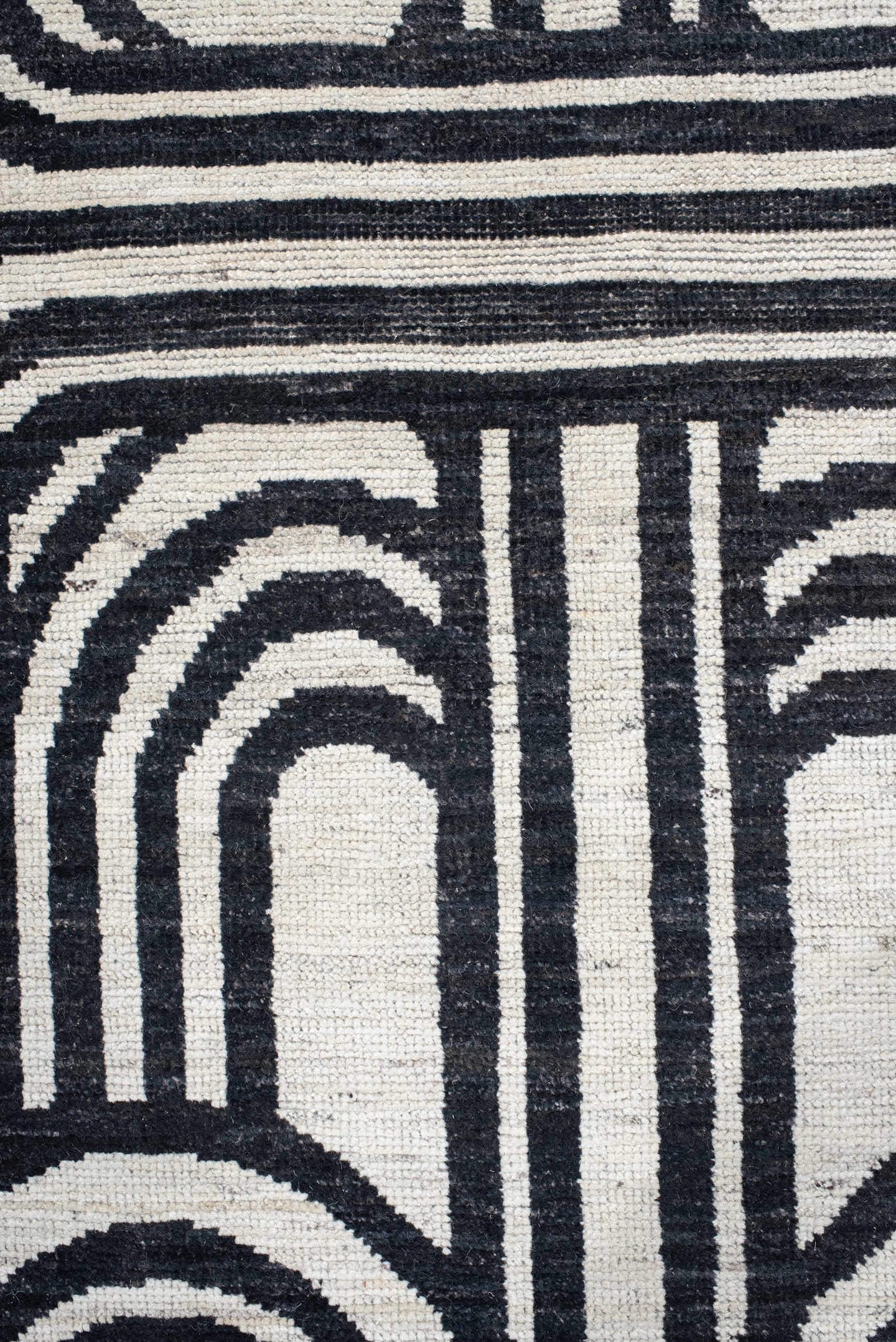 16' x 22' one-of-a-kind handmade vintage Tulu oversize rug. Color palette: ivory, charcoal, gray, black