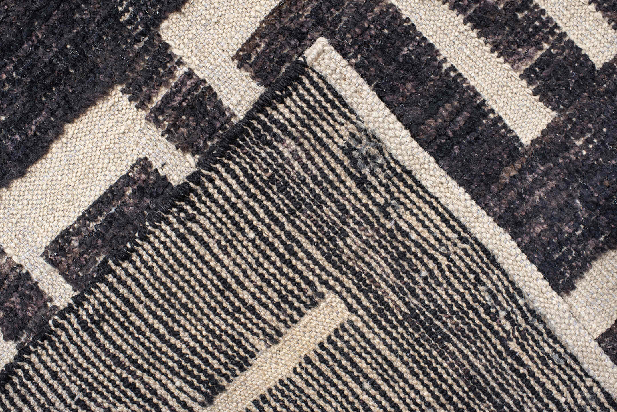 9' x 12' one-of-a-kind handmade vintage Tulu large size rug. Color palette: charcoal, ivory, gray, black