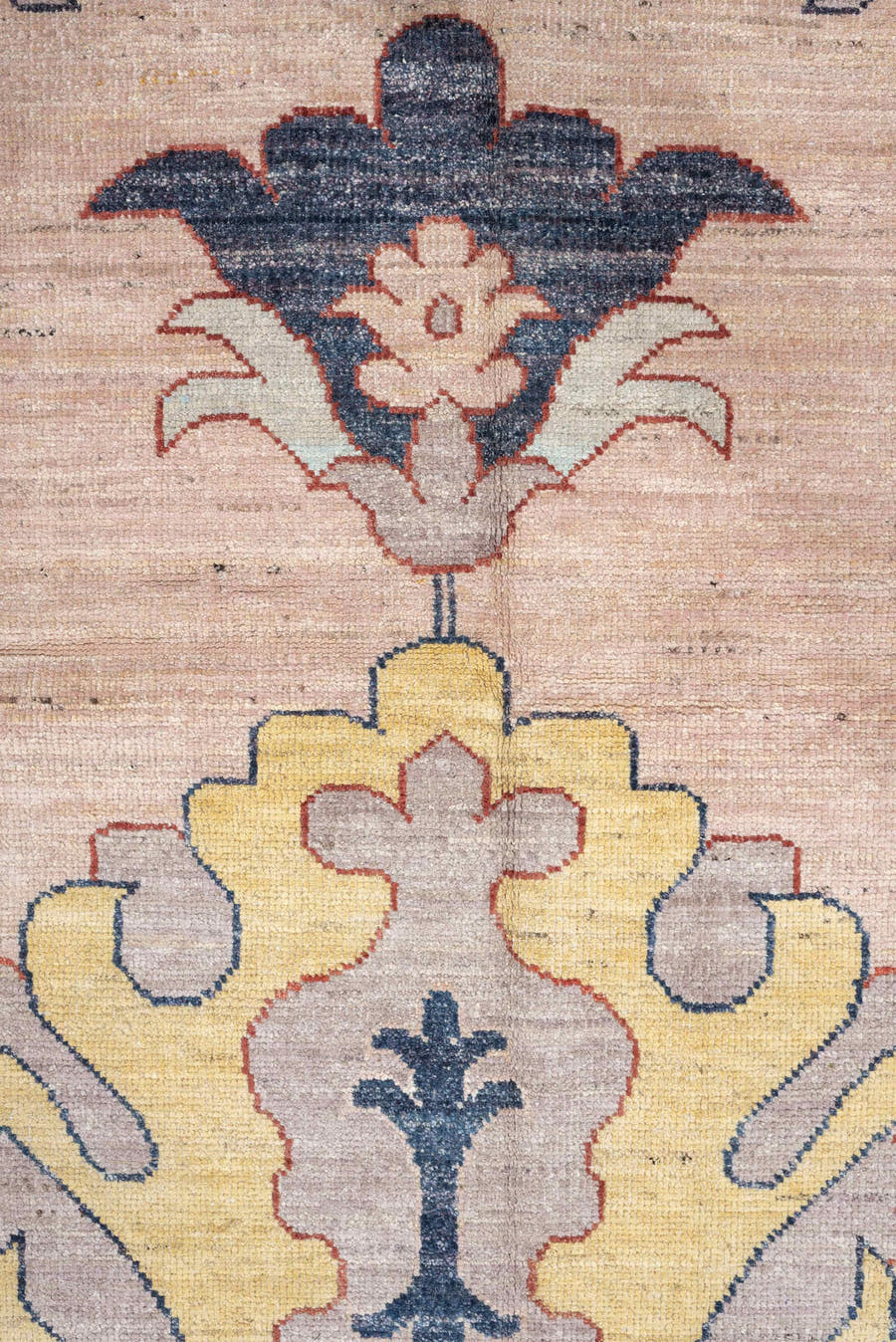 13' x 16' one-of-a-kind handmade vintage Oushak oversize rug. Color palette: ivory, charcoal navy, terracotta, pale blue
