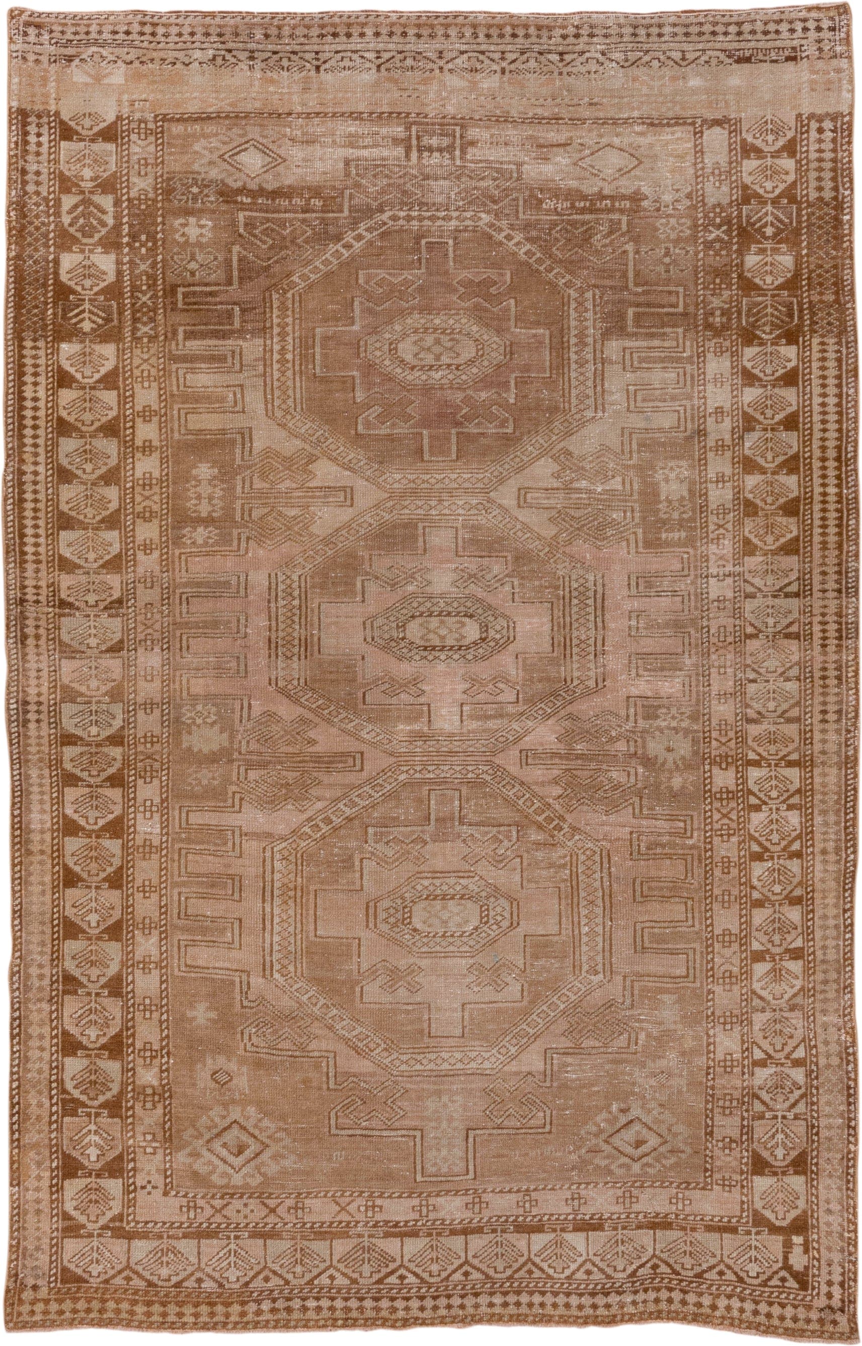 9' x 11' one-of-a-kind handmade vintage Afghan large size rug. Color palette: camel, taupe, tan, beige, brown, ivory, gray