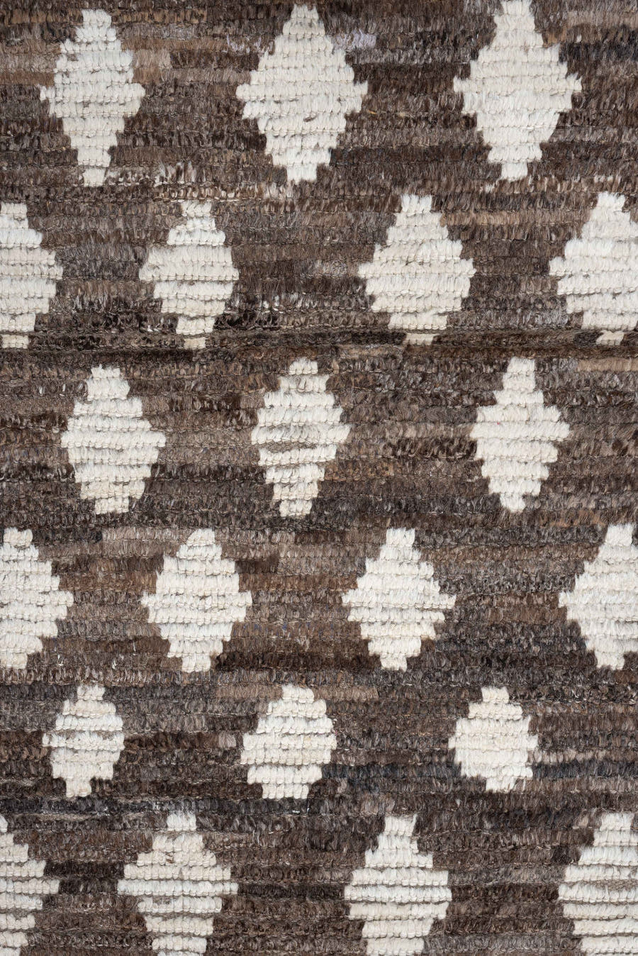 3' x 13' one-of-a-kind handmade vintage Tulu runner rug. Color palette: brown, ivory, charcoal, taupe, cream, black, gray