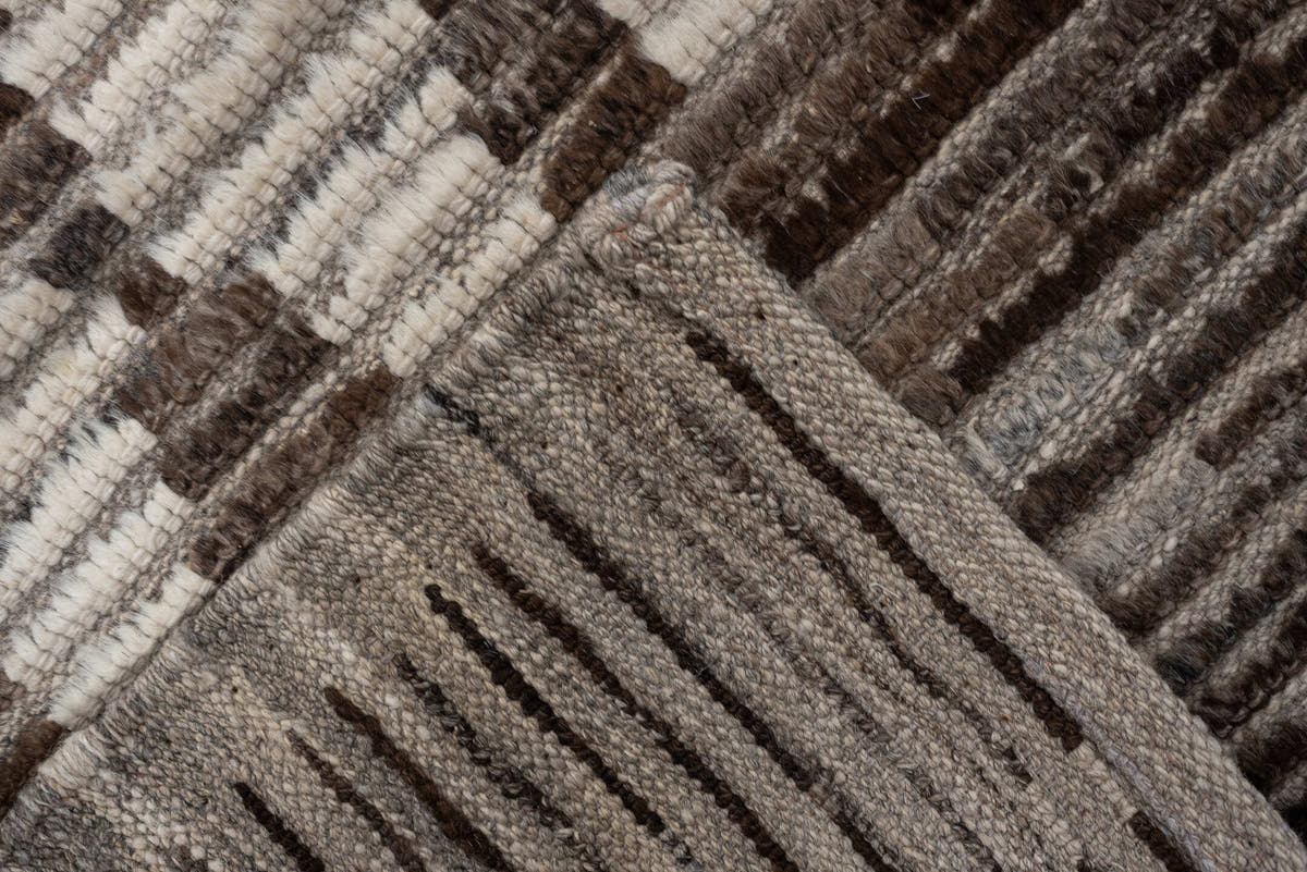 3' x 11' one-of-a-kind handmade vintage Tulu runner rug. Color palette: ivory, taupe, brown, charcoal, gray, cream, beige