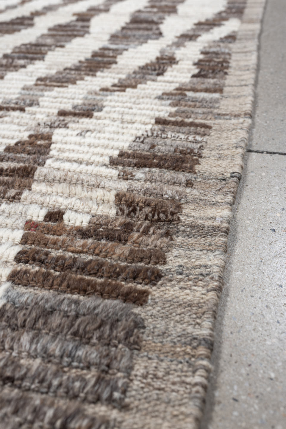 3' x 11' one-of-a-kind handmade vintage Tulu runner rug. Color palette: ivory, taupe, brown, charcoal, gray, cream, beige