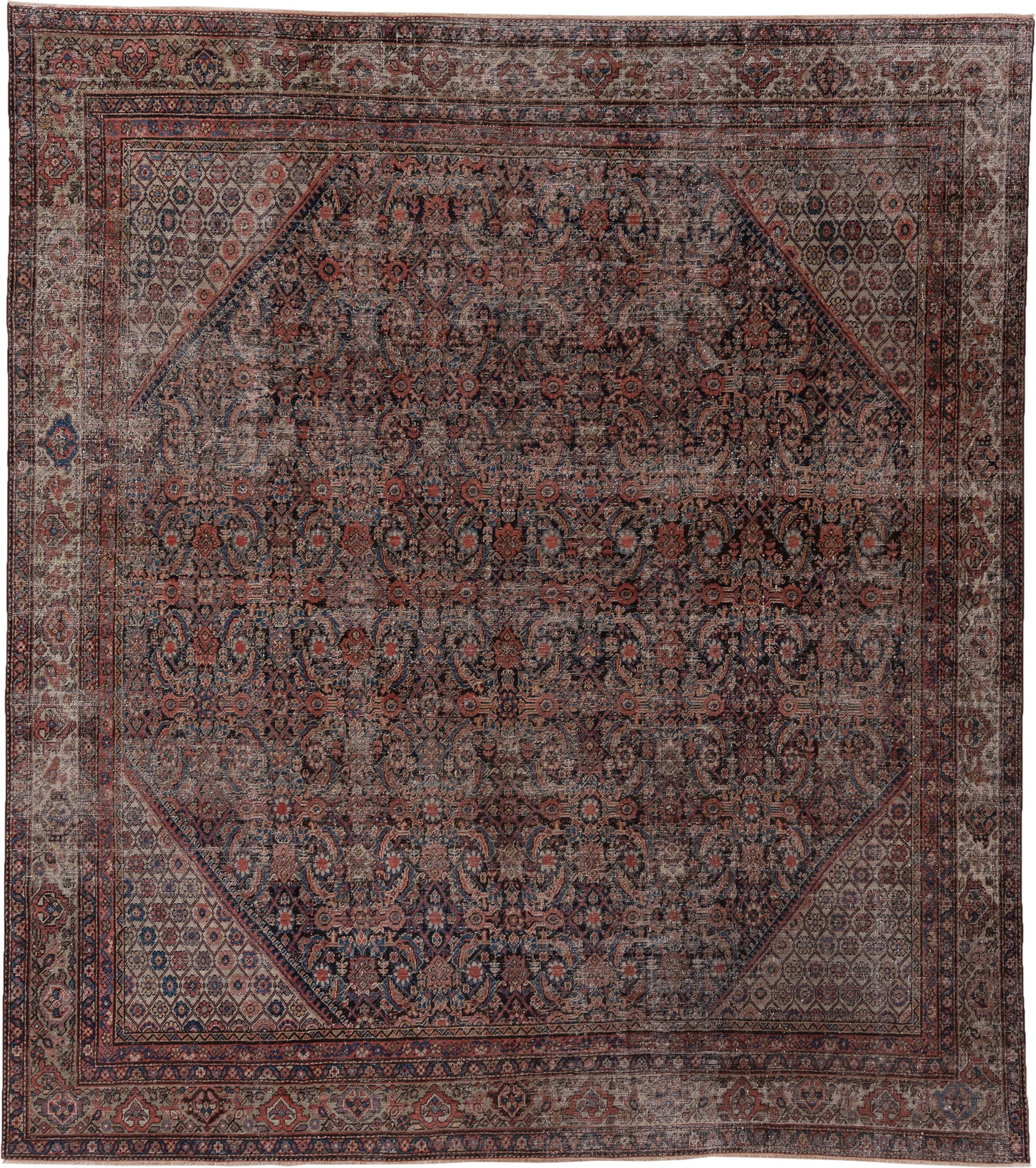 3' x 19' one-of-a-kind handmade vintage Tulu runner rug. Color palette: terracotta, navy, ivory, taupe, rust, charcoal