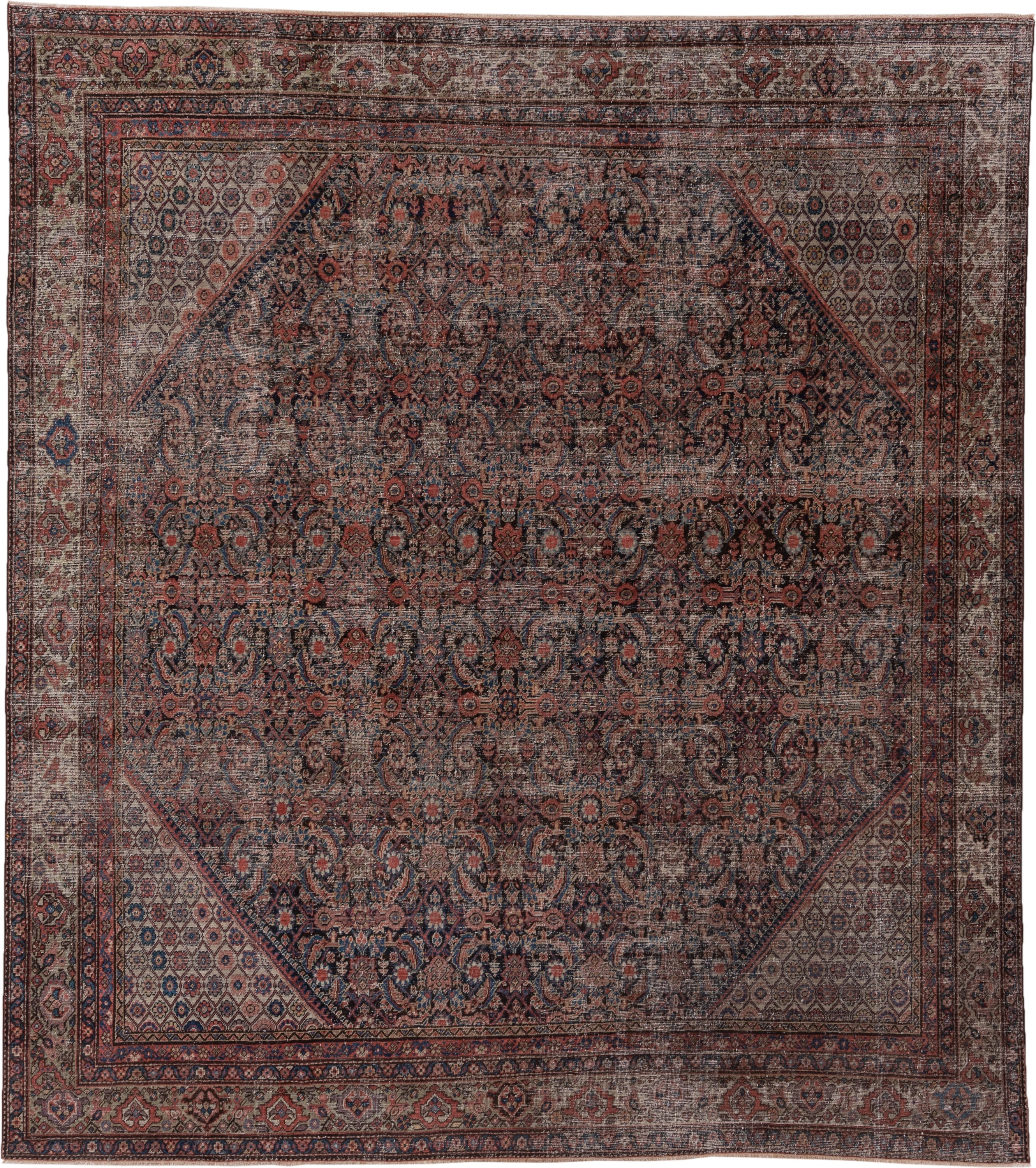 3' x 19' one-of-a-kind handmade vintage Tulu runner rug. Color palette: terracotta, navy, ivory, taupe, rust, charcoal