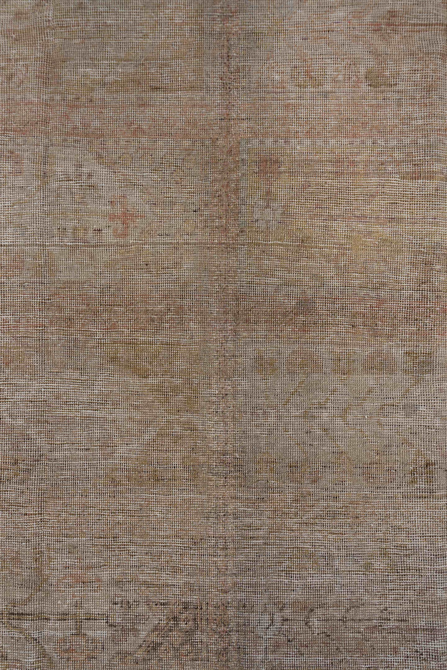 12' x 14' one-of-a-kind handmade vintage Kilim oversize rug. Color palette: taupe, blush, ivory, beige, sand, rose, camel