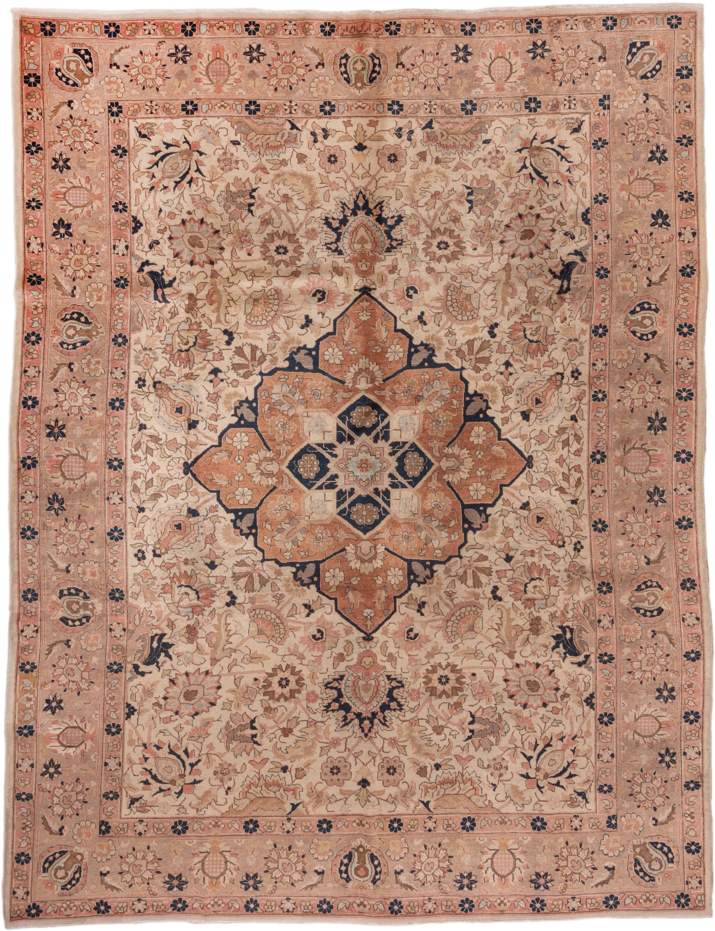 8' x 17' one-of-a-kind handmade vintage Afghan rug. Color palette: ivory, terra cotta, navy, blush, taupe, camel, brown
