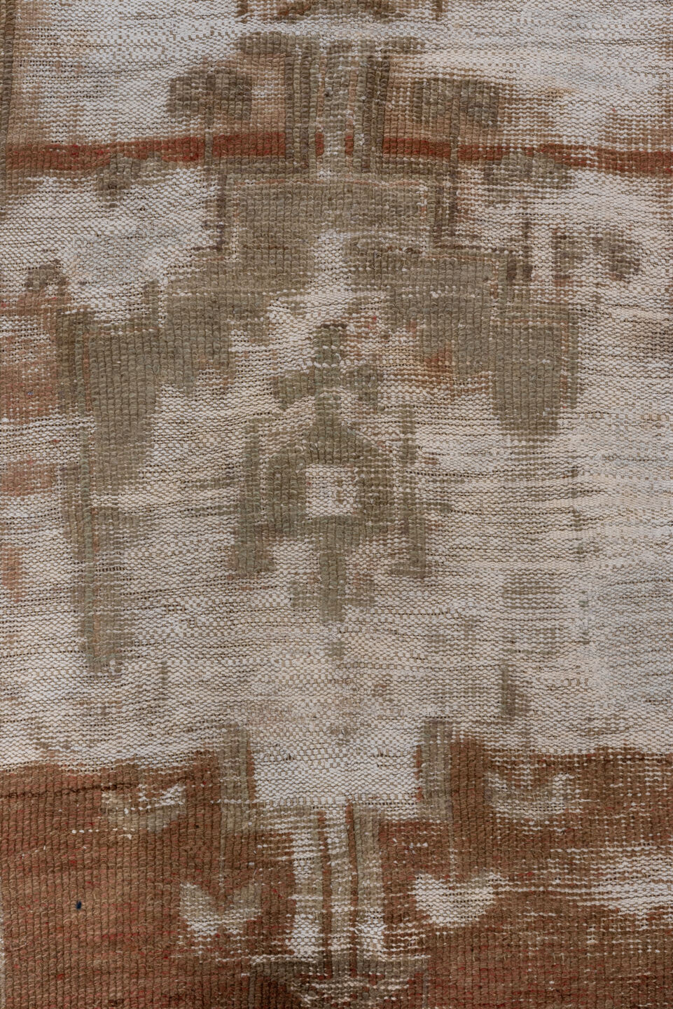 4' x 8' one-of-a-kind handmade vintage Oushak rug. Color palette: taupe, ivory, brown, rose, beige, rust, gray, pink, red
