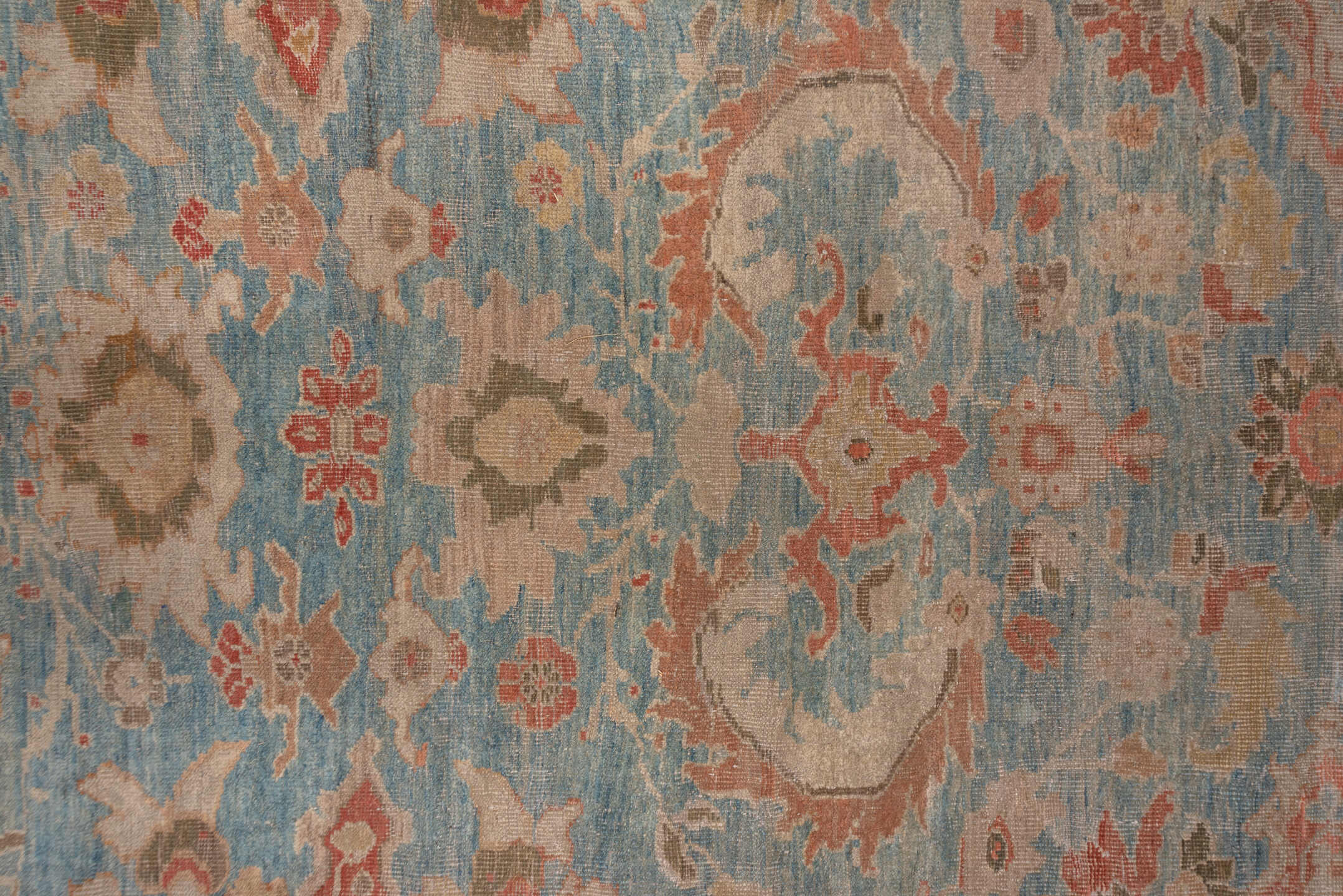 11' x 13' one-of-a-kind handmade antique Sultanabad oversize rug. Color palette: sky blue, terra cotta, ivory, beige, rust