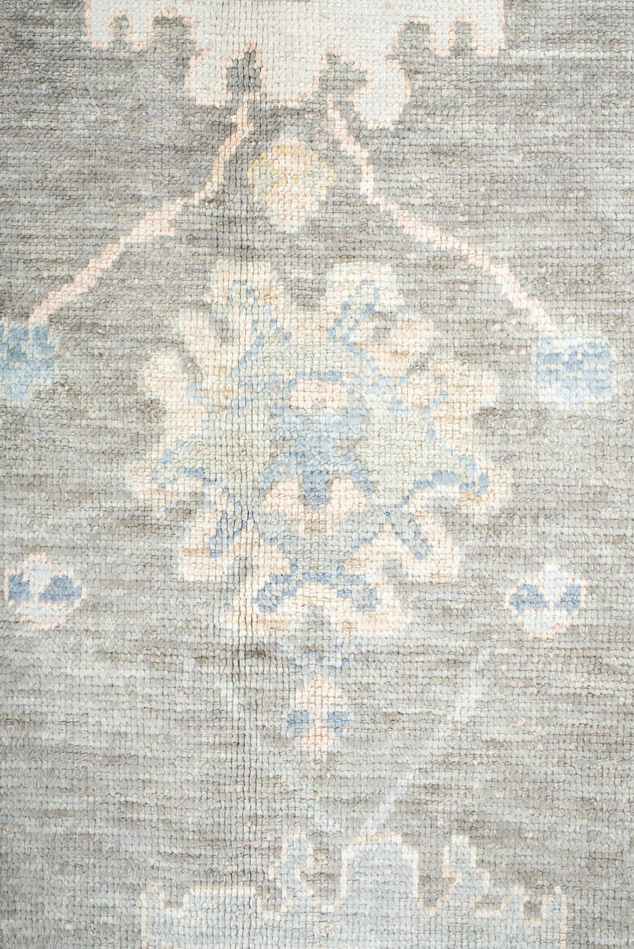 13' x 20' one-of-a-kind handmade vintage Oushak oversize rug. Color palette: gray, ivory, sky_blue, taupe, soft_gold, cream