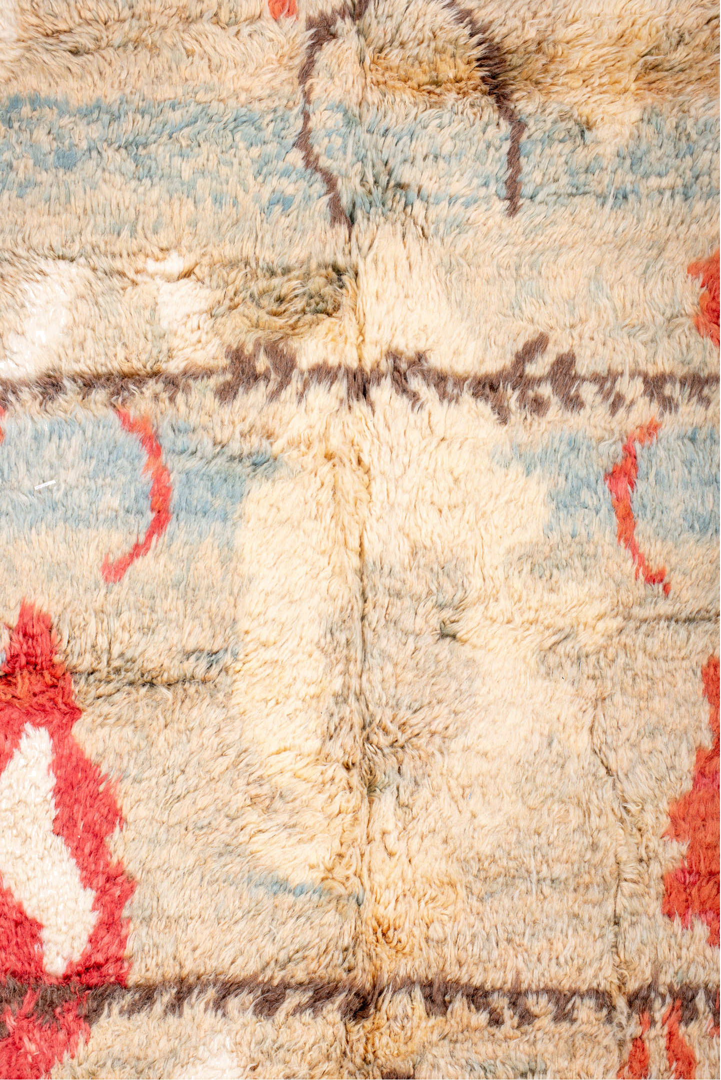 6' x 10' one-of-a-kind handmade vintage Moroccan large size rug. Color palette: bisque, brown, dark gray, gray, off-white