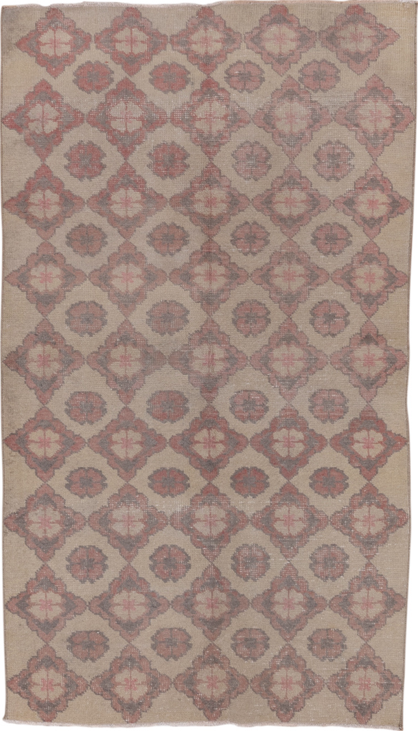 4' x 7' one-of-a-kind handmade vintage Oushak rug. Color palette: gray, light gray, off-white, pink, snow, white, whitesmoke