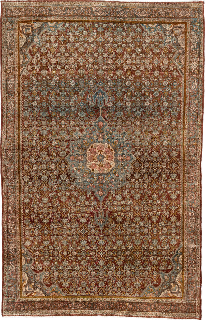 4' x 7' one-of-a-kind handmade vintage Bidjar rug. Color palette: brown, gray, off-white, orange