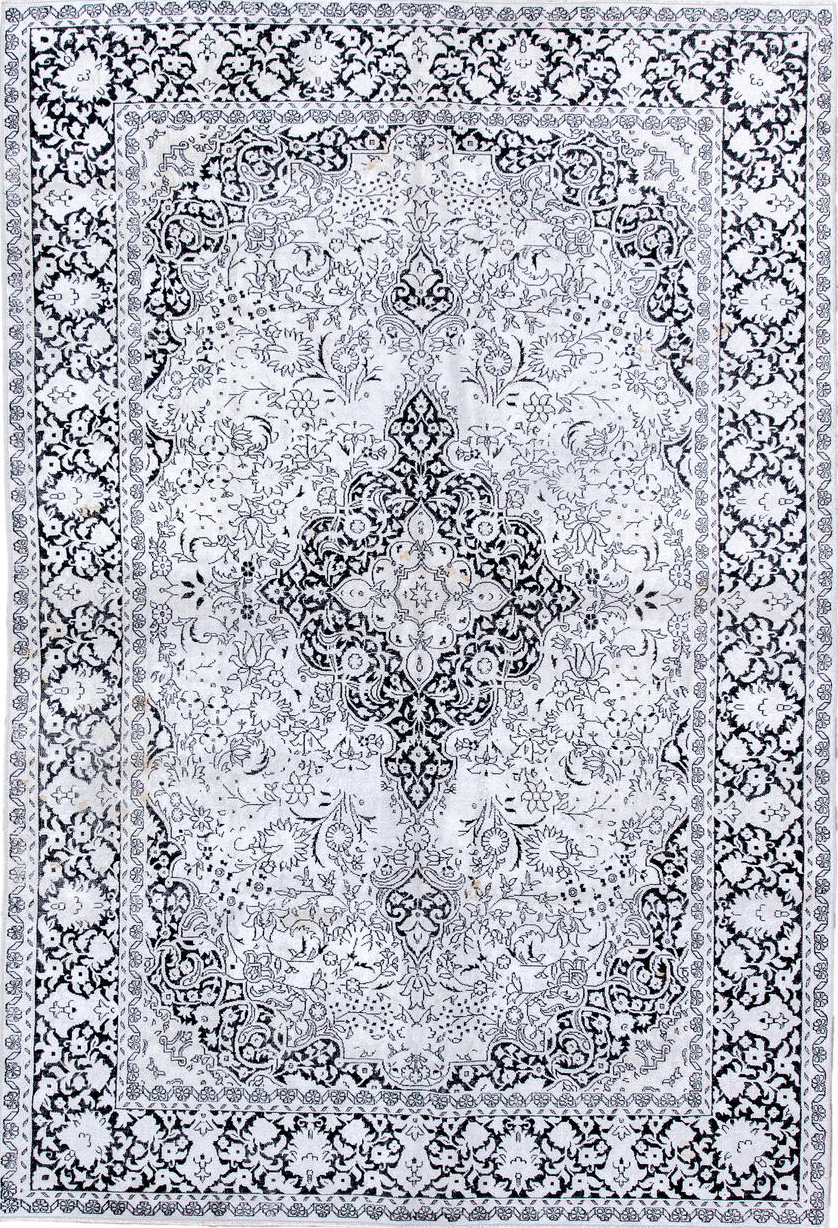 6' x 8' one-of-a-kind handmade vintage Kaisary medium size rug. Color palette: gray, light blue, blue, pink, light gray