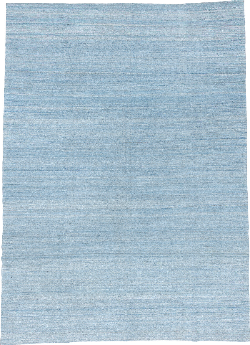 10' x 14' one-of-a-kind handmade vintage Kilim large size rug. Color palette: arapawa, black, blue, dim gray, gainsboro