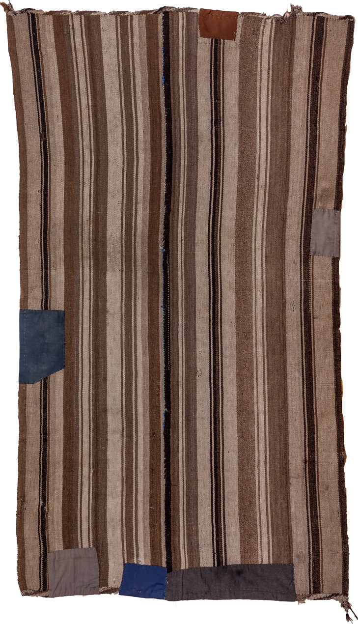 4' x 8' one-of-a-kind handmade vintage Kilim rug. Color palette: blue, brown, dark gray, gray, pink