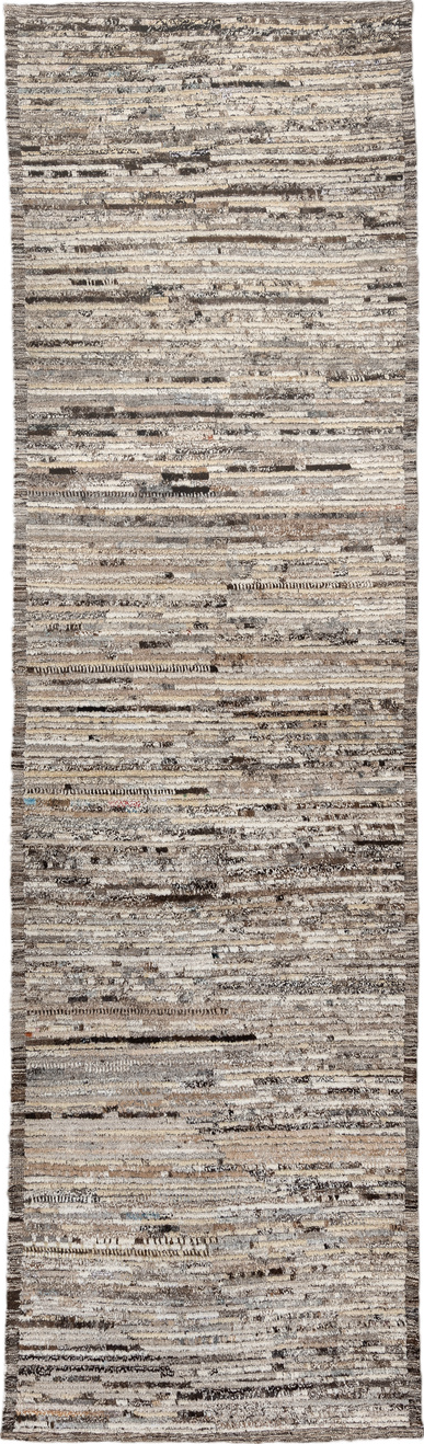 3' x 12' one-of-a-kind handmade vintage Tulu runner rug. Color palette: antiquewhite, gray, light gray, linen, off-white
