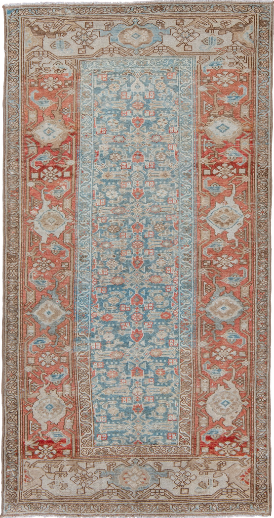 3' x 6' one-of-a-kind handmade vintage Malayer small size rug. Color palette: brown, dark gray, gray, light gray, off-white