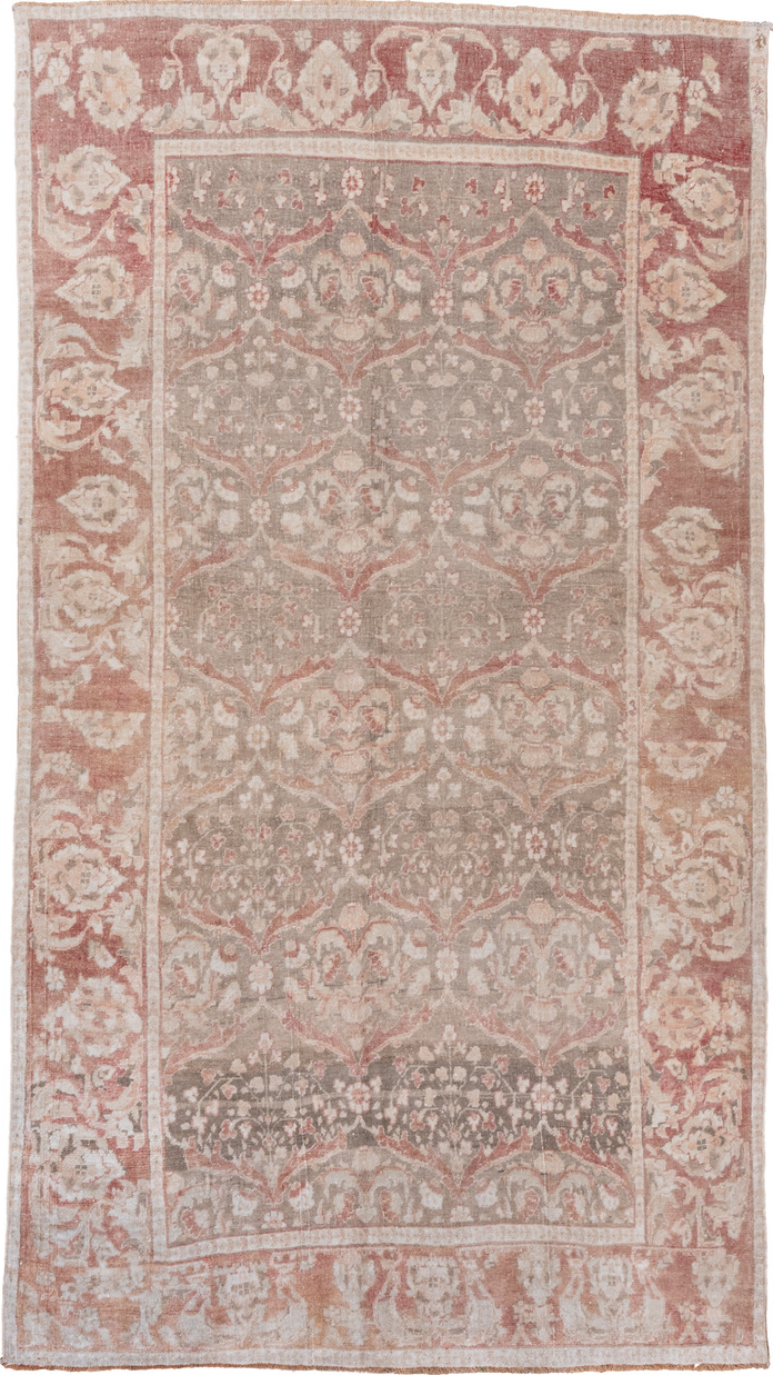 6' x 11' one-of-a-kind handmade vintage Oushak large size rug. Color palette: gainsboro, gray, light gray, off-white, pink