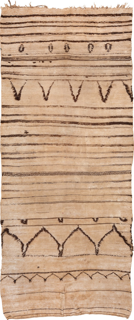 6' x 14' one-of-a-kind handmade vintage Moroccan large size rug. Color palette: brown, off-white, orange, tan