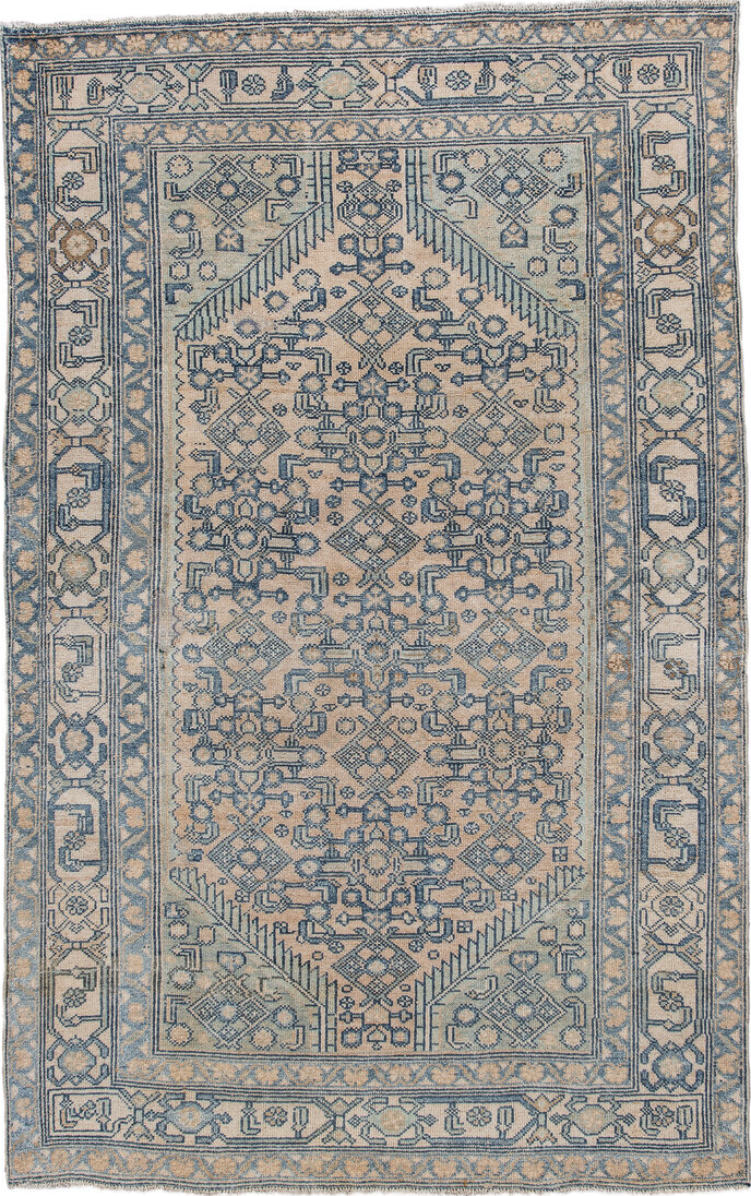 4' x 6' one-of-a-kind handmade vintage Malayer small size rug. Color palette: black, blue, dark gray, gainsboro, gray
