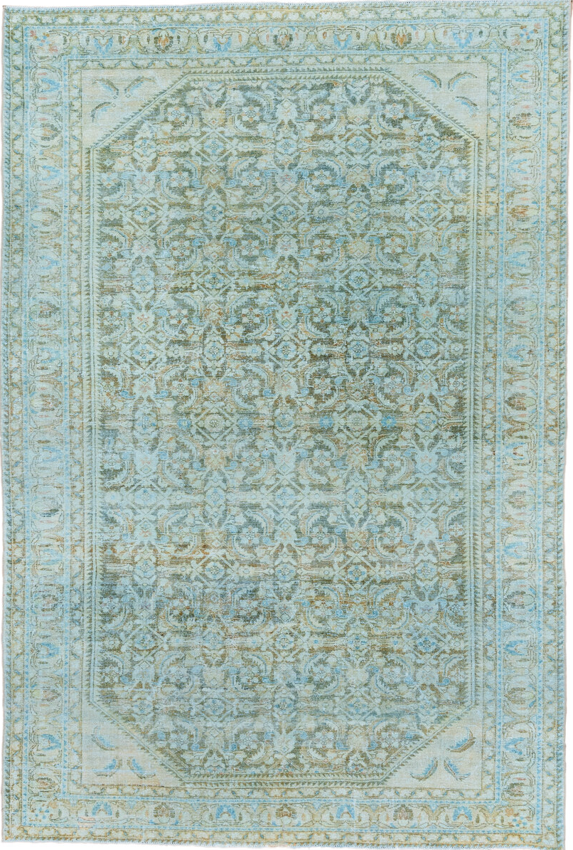 7' x 10' one-of-a-kind handmade vintage Malayer large size rug. Color palette: blue, brown, dim gray, gray, light blue