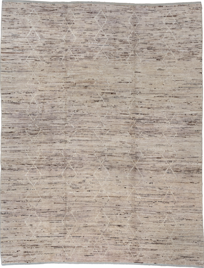 7' x 9' one-of-a-kind handmade vintage Tulu rug. Color palette: dark gray, gainsboro, gray, light gray, off-white, pink