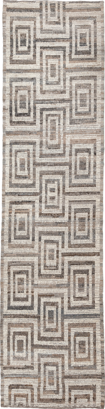 3' x 13' one-of-a-kind handmade vintage Tulu runner rug. Color palette: brown, dark gray, dim gray, gainsboro, gray