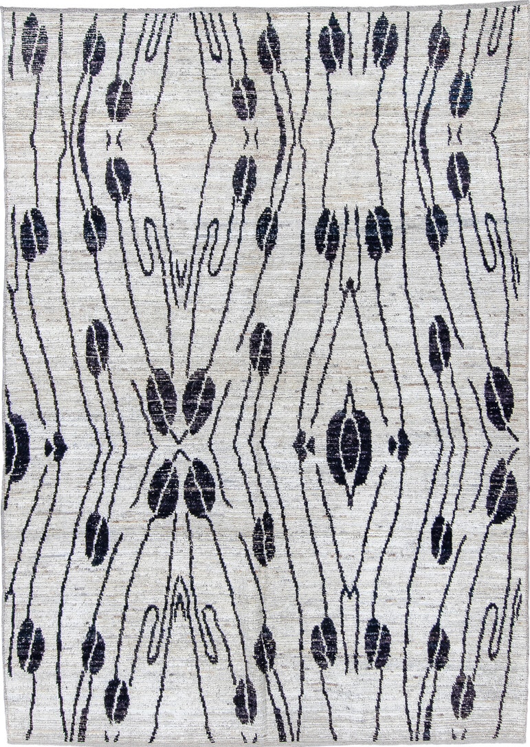 6' x 9' one-of-a-kind handmade vintage Tulu medium size rug. Color palette: black, blue, dark gray, dim gray, gainsboro