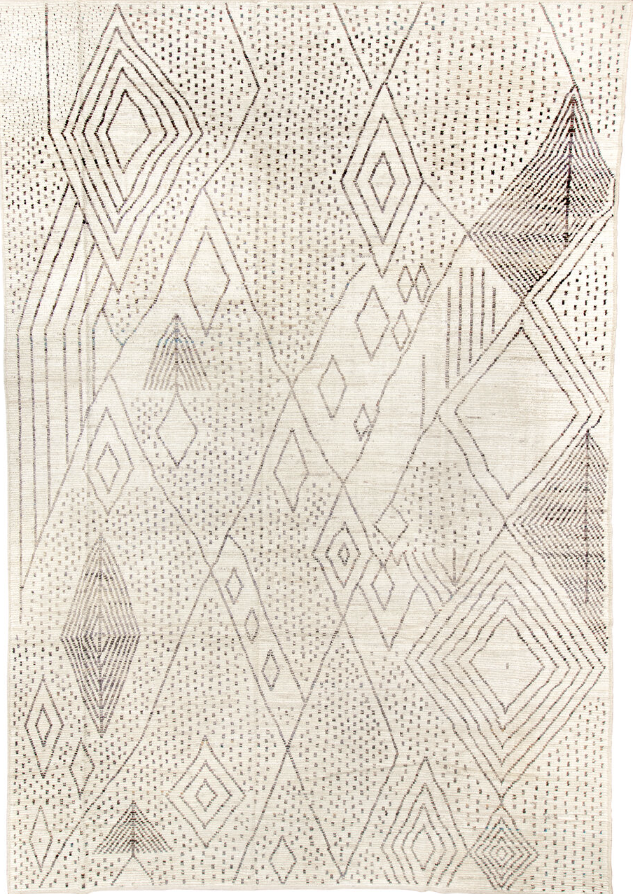 11' x 17' one-of-a-kind handmade vintage Tulu oversize rug. Color palette: beige, brown, dark gray, dim gray, gray, ivory