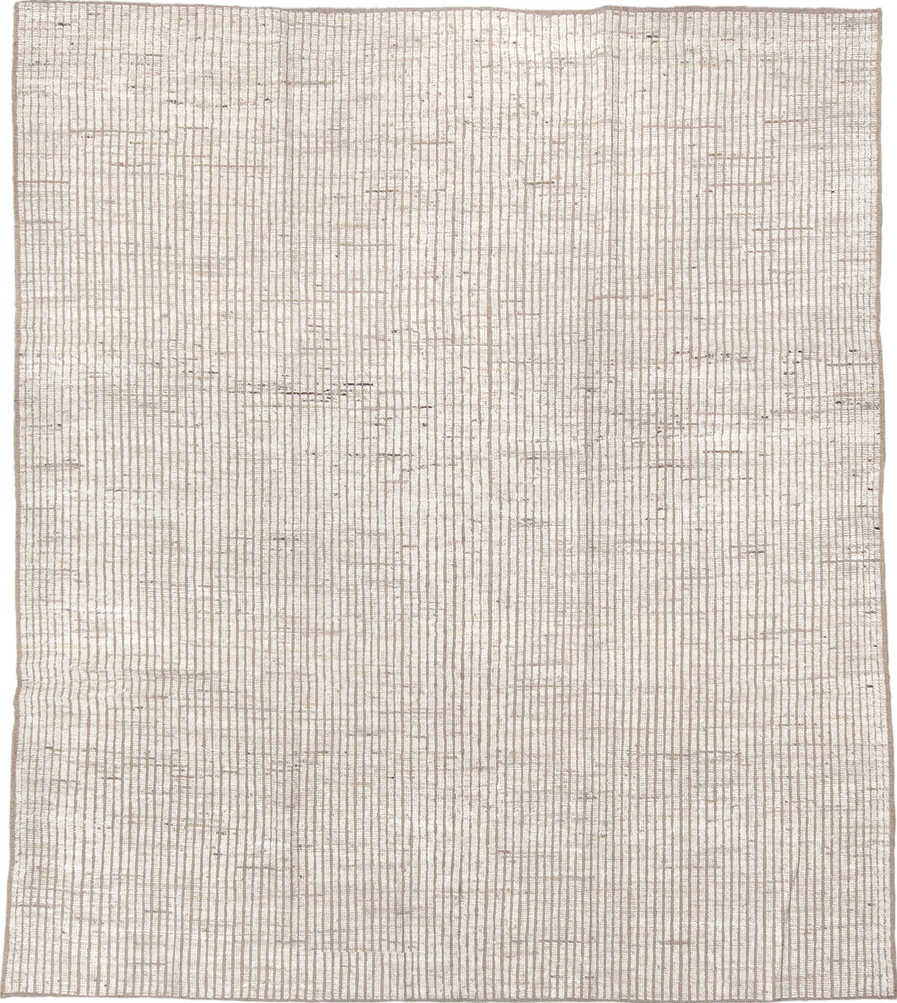 8' x 9' one-of-a-kind handmade vintage Tulu rug. Color palette: gray, off-white, light gray, pink, seashell, floral white