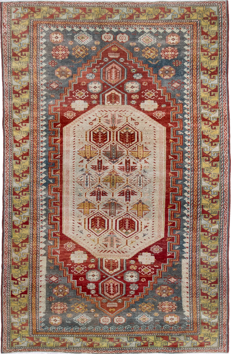 3' x 5' one-of-a-kind handmade vintage Sivas small size rug. Color palette: brown, dim gray, gray, light gray, off-white