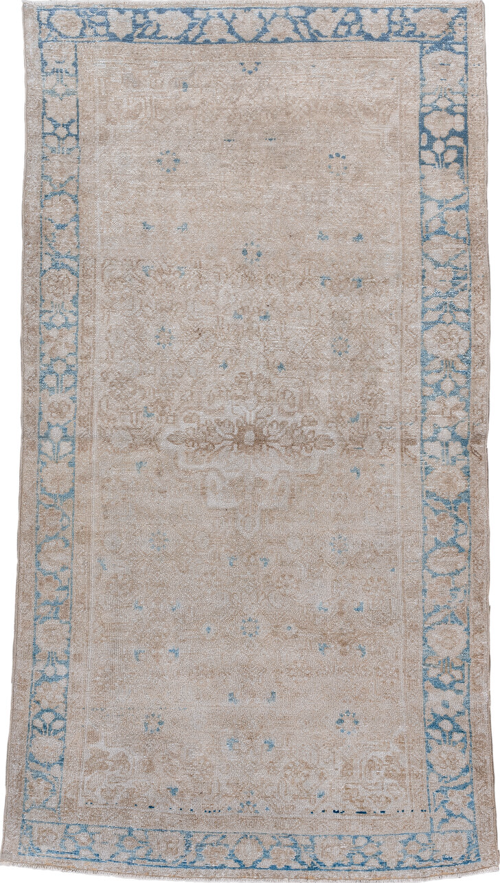 3' x 6' one-of-a-kind handmade vintage Hamadan small size rug. Color palette: blue, dark gray, gainsboro, gray, light blue