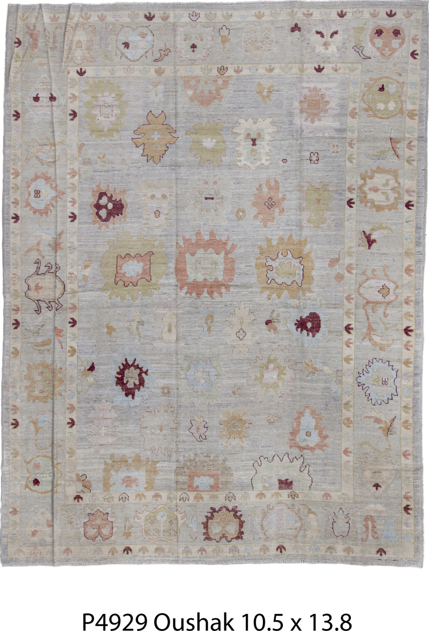 10' x 13' one-of-a-kind handmade vintage Oushak large size rug. Color palette: brown, gray, pink, redwood