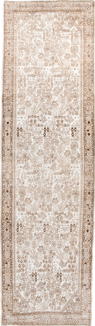 2' x 9' one-of-a-kind handmade vintage Malayer runner rug. Color palette: antiquewhite, brown, gainsboro, ghost white, gray