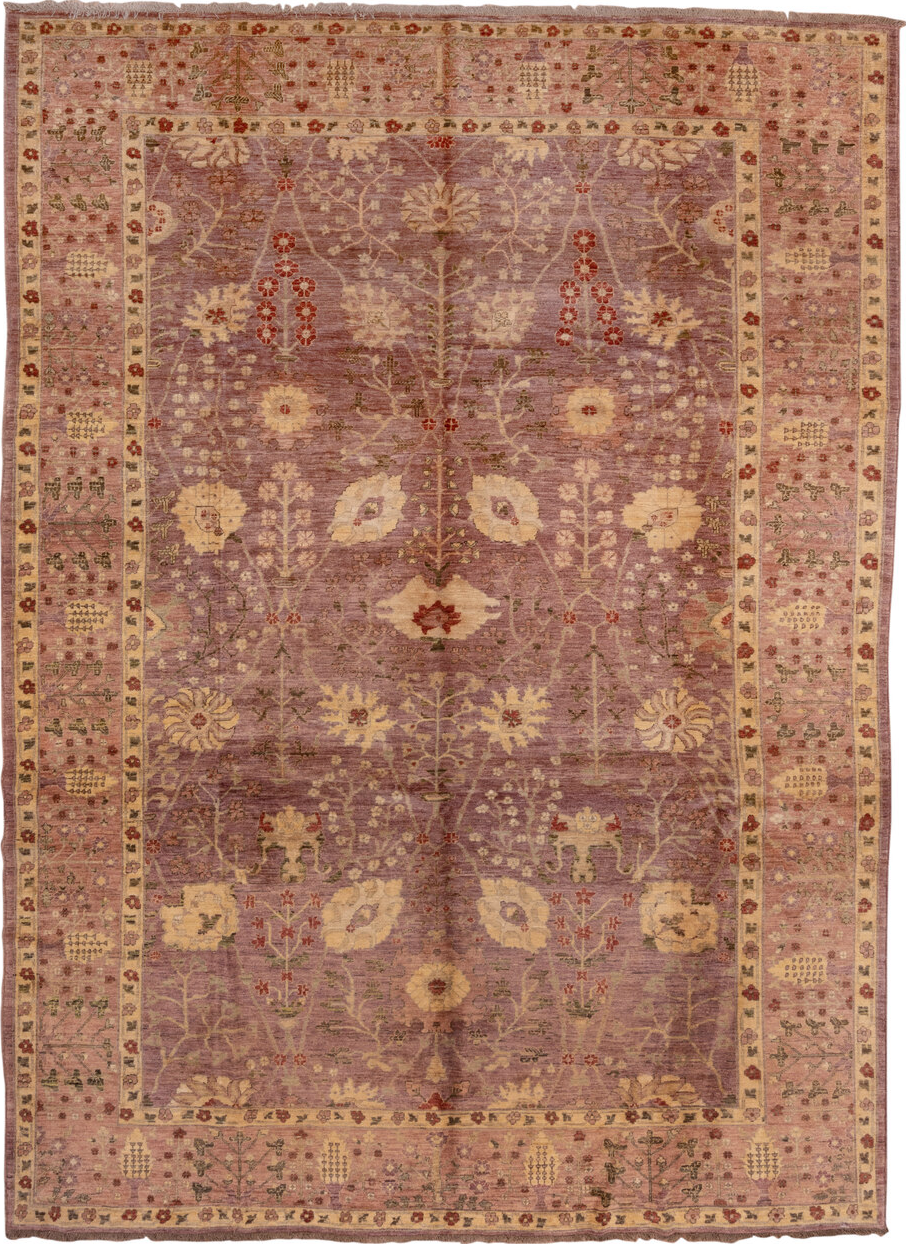 10' x 13' one-of-a-kind handmade vintage Amritzar large size rug. Color palette: brown, burlywood, pink, red, tan