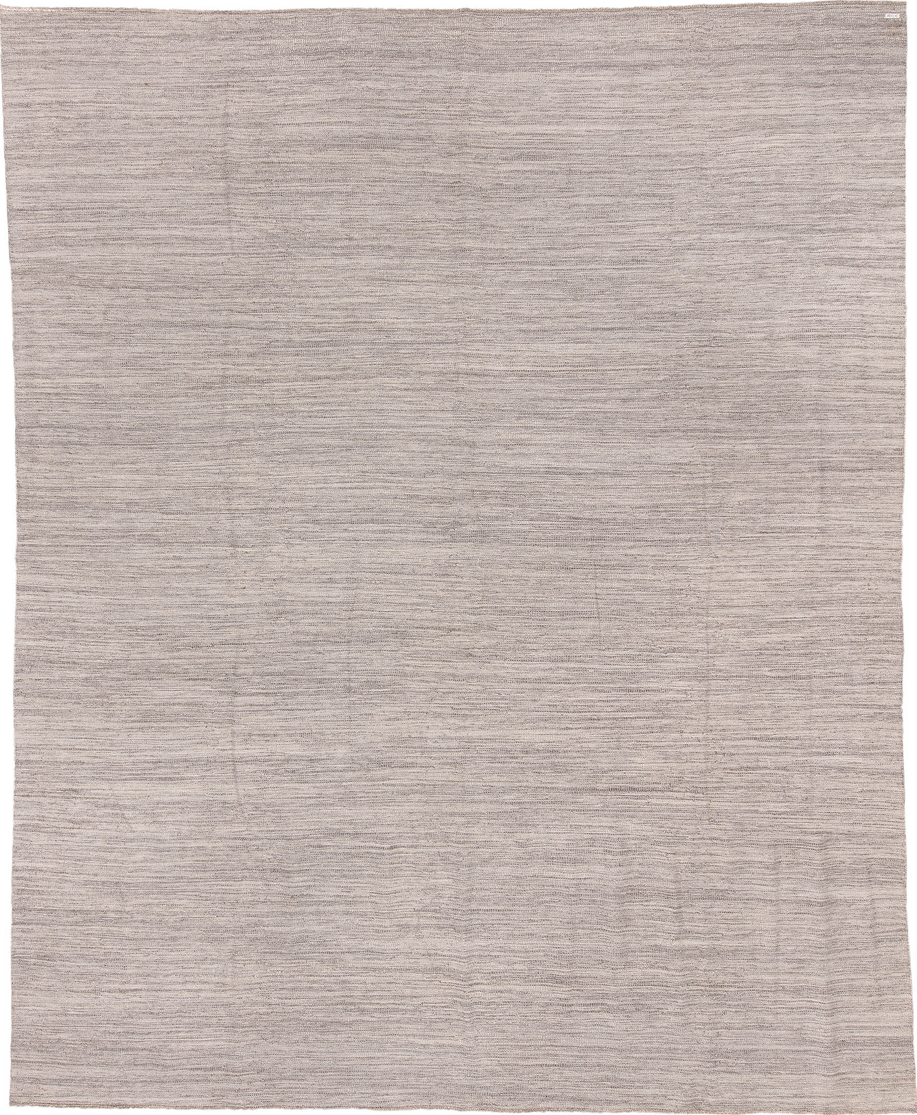 10' x 12' one-of-a-kind handmade vintage Kilim large size rug. Color palette: gray, light gray, off-white, pink