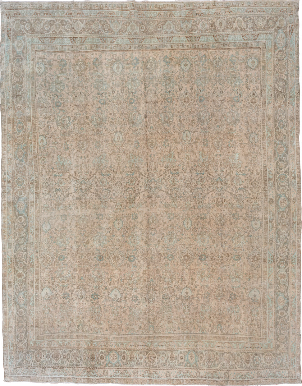 10' x 13' one-of-a-kind handmade vintage Bidjar large size rug. Color palette: brown, dark gray, gray, light gray, off-white