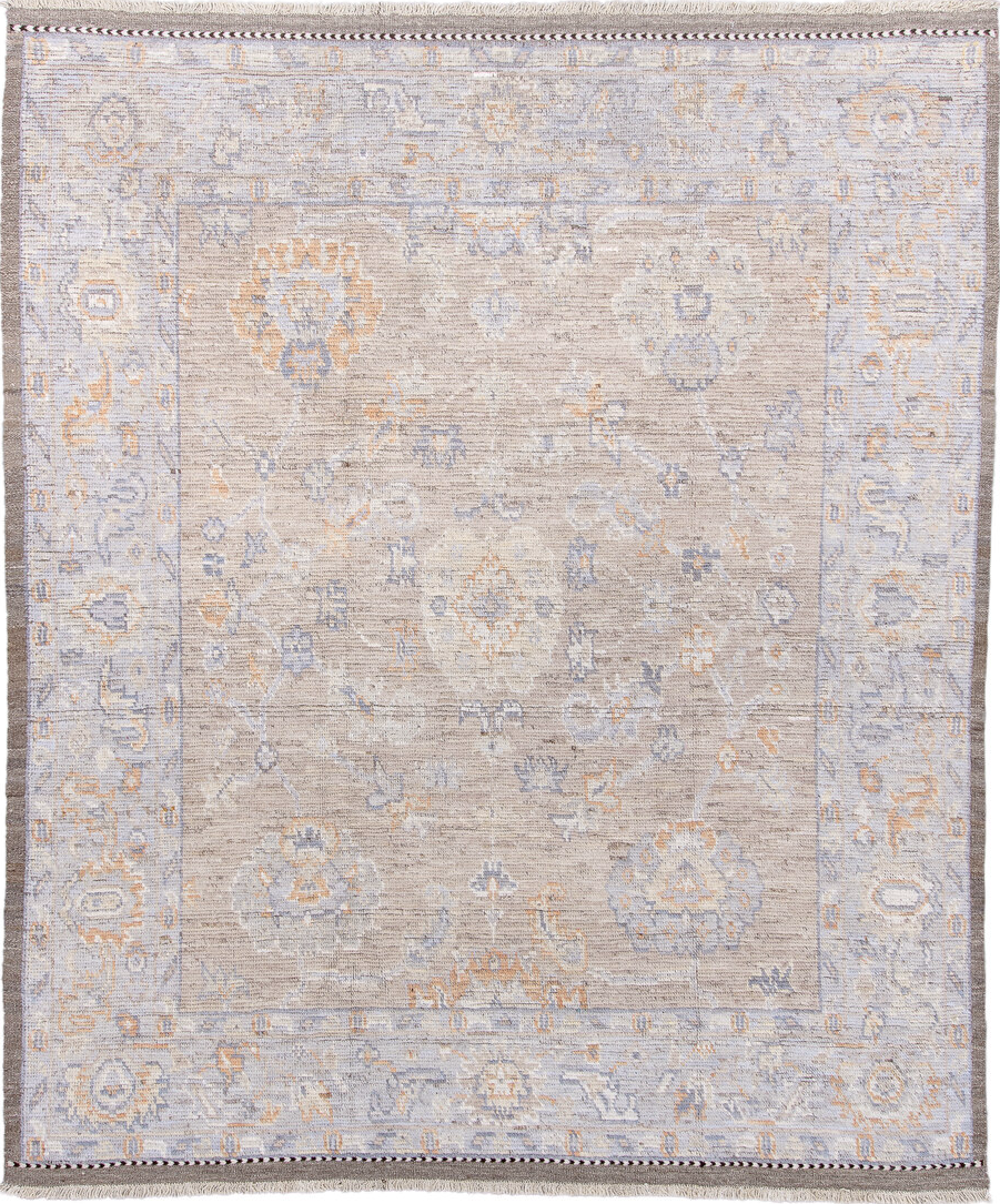 8' x 10' one-of-a-kind handmade vintage Tulu large size rug. Color palette: brown, dim gray, gainsboro, gray, light gray